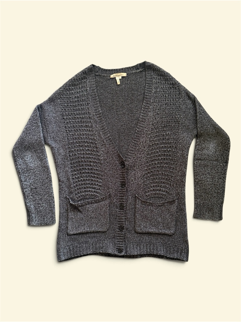 BCBG Cozy V-Neck Button Cardigan Sweater - Brownish Gray